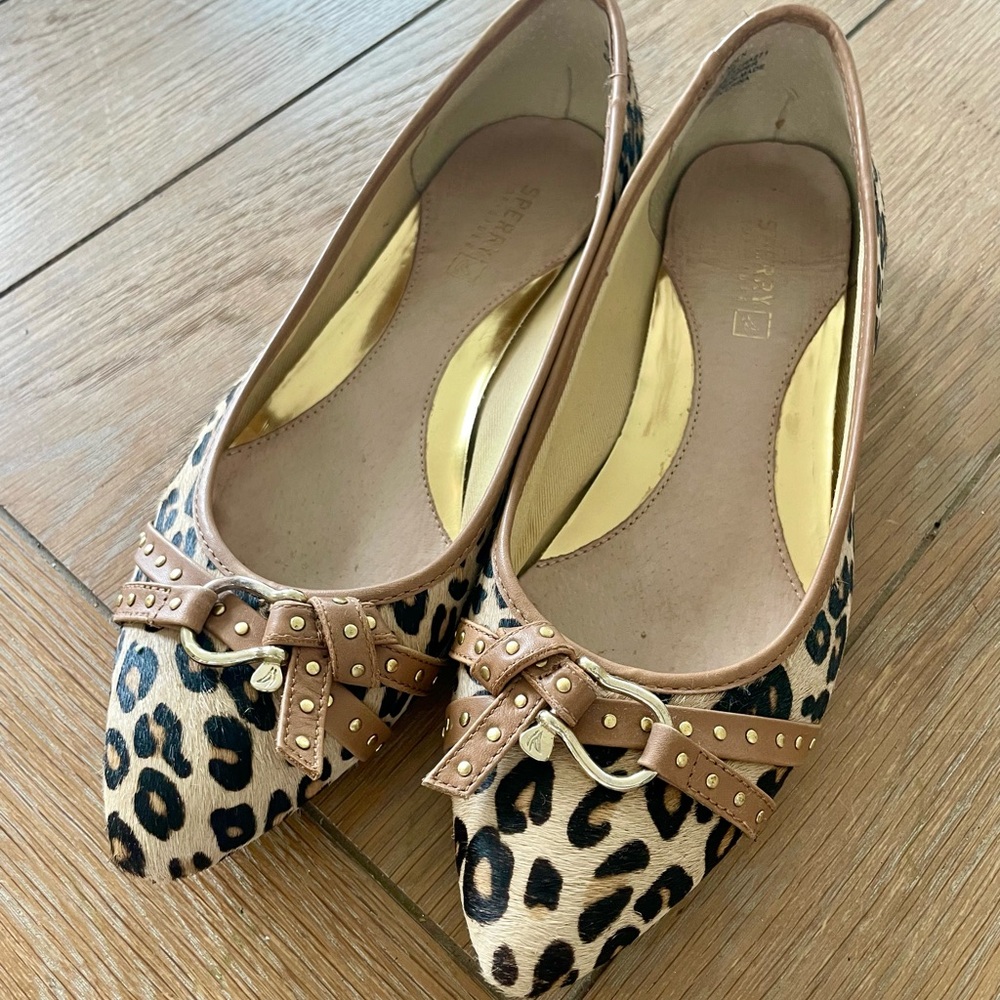 Sperry Leopard Calf hair flats
